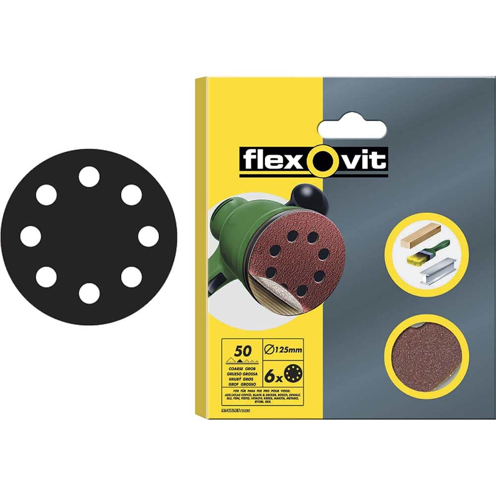 Flexovit Hook & Loop Sanding Discs 125 mm Coarse 50g (6) FLV26387