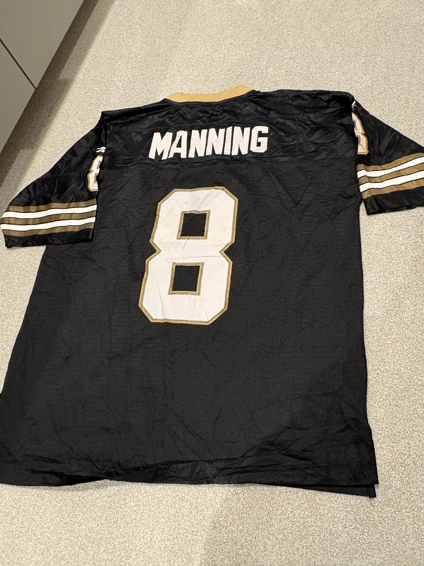 New Orleans Saints Archie Manning #8 Reebok Throwback Black Gold Jersey Sz XL 1979