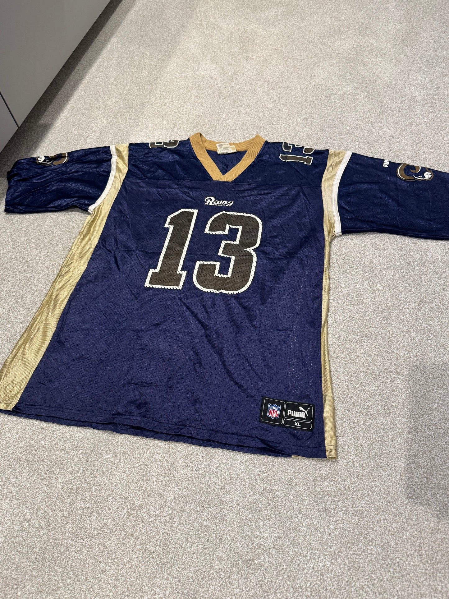 Vintage 90s Puma NFL St Louis Rams KURT WARNER #13 Football Jersey Size XL