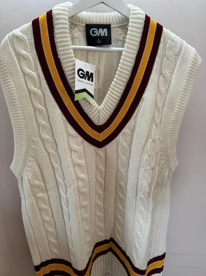 GM Gunn Moore Cricket Sweater Slipover Maroon/Amber Junior Small