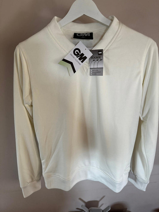GM Gunn & Moore Cricket Sweater Long Sleeve Teknik Cream Small Junior