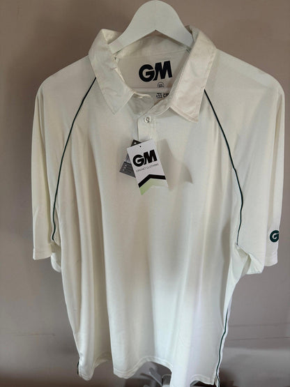 GM Gunn & Moore Cricket Premier Club Shirt Short Sleeve Green Piping Medium