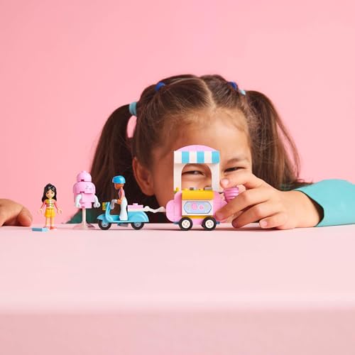 LEGO Friends Candyfloss Stand and Scooter Toy, Kids’ Creative Building Set with 2 Character Mini Dolls, Wheelable Food Cart and Accessories, Gift for 6 Plus Year Old Girls 42643
