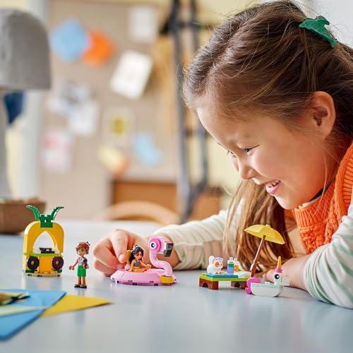 LEGO Friends Unicorn & Flamingo Pool Party Toy with Animal 'Floaties', 2 Mini Dolls, Churro the Cat & Accessories incl. a DJ Booth & Sunbeds - Creative Gift for 5+ Year Old girls - 42658