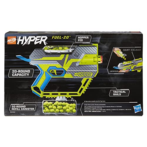 Nerf Hyper Fuel-20 Blaster, 20 Nerf Hyper Rounds, Up to 110 FPS Velocity, Hopper Fed, 20-Round Capacity, Easy Reload, Eyewear Included