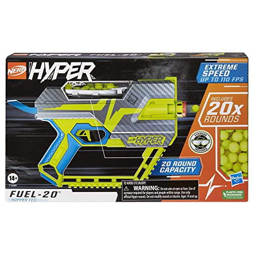Nerf Hyper Fuel-20 Blaster, 20 Nerf Hyper Rounds, Up to 110 FPS Velocity, Hopper Fed, 20-Round Capacity, Easy Reload, Eyewear Included
