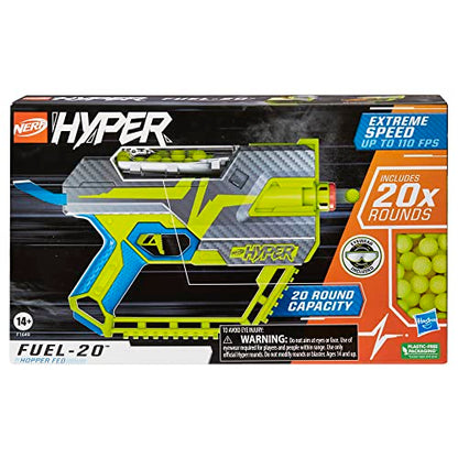 Nerf Hyper Fuel-20 Blaster, 20 Nerf Hyper Rounds, Up to 110 FPS Velocity, Hopper Fed, 20-Round Capacity, Easy Reload, Eyewear Included