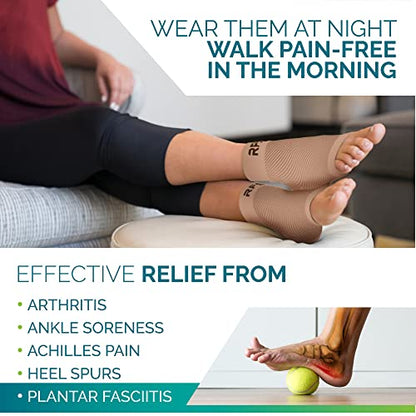 Run Forever Sports Plantar Fasciitis Foot Compression Sleeves (Pair) - Lightweight Ankle Brace