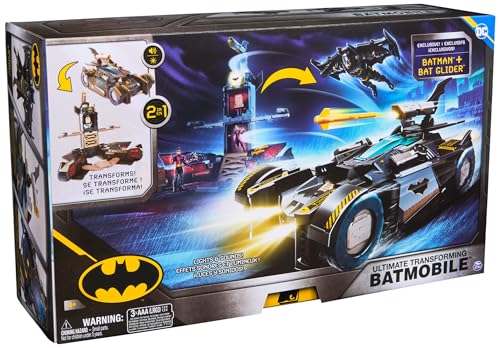 DC Batman, Ultimate Transforming Batmobile Playset, 2-in-1 Batman Playset with Exclusive Figure and Glider, Lights and Sounds, Kids Toys for Boys and Girls 4+
