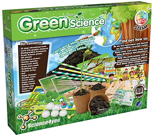 Science 4 You Green Science Kit for Kids Ages 6+ w/ 15+ Science Experiments: Cress Seeds for Kids to Grow, 60pcs Puzzle, Garden Windmill, Rocket Launcher, Eco Friendly Gift and Toy for Boys and Girls