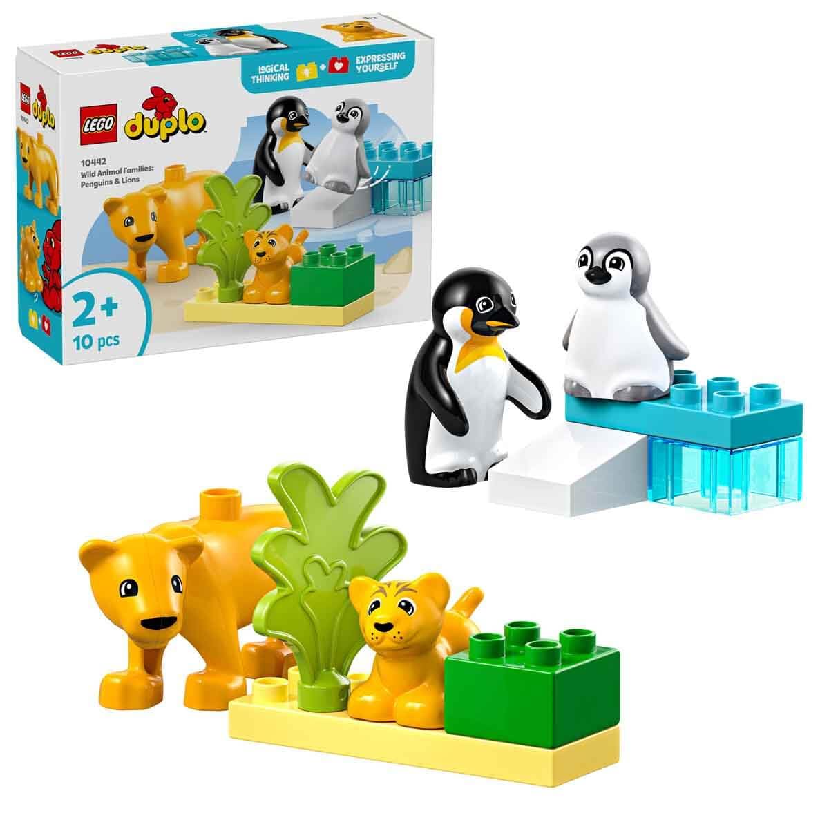 LEGO DUPLO Wild Animal Families: Penguins & Lions - Fine Motor Skills Toy for 2+ Year Old Girls & Boys - Toddler Learning Toy incl. 4 Animal Figures & Accessories - Gift Idea - 10442