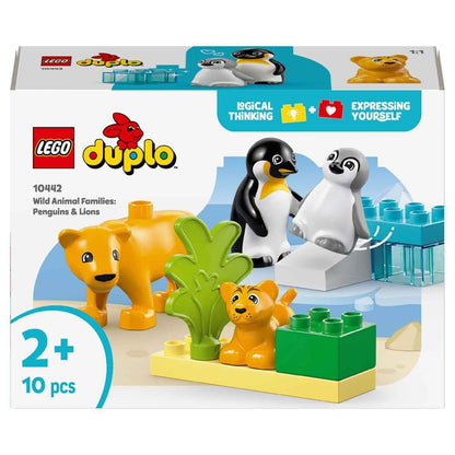 LEGO DUPLO Wild Animal Families: Penguins & Lions - Fine Motor Skills Toy for 2+ Year Old Girls & Boys - Toddler Learning Toy incl. 4 Animal Figures & Accessories - Gift Idea - 10442