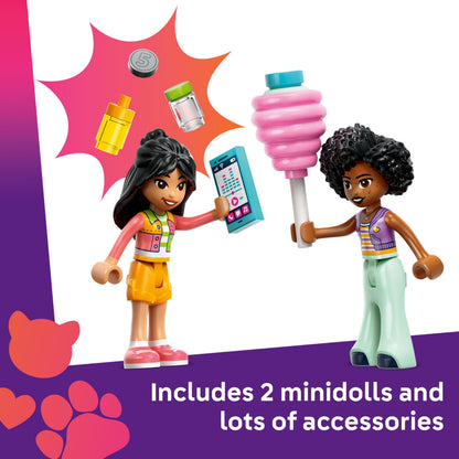 LEGO Friends Candyfloss Stand and Scooter Toy, Kids’ Creative Building Set with 2 Character Mini Dolls, Wheelable Food Cart and Accessories, Gift for 6 Plus Year Old Girls 42643
