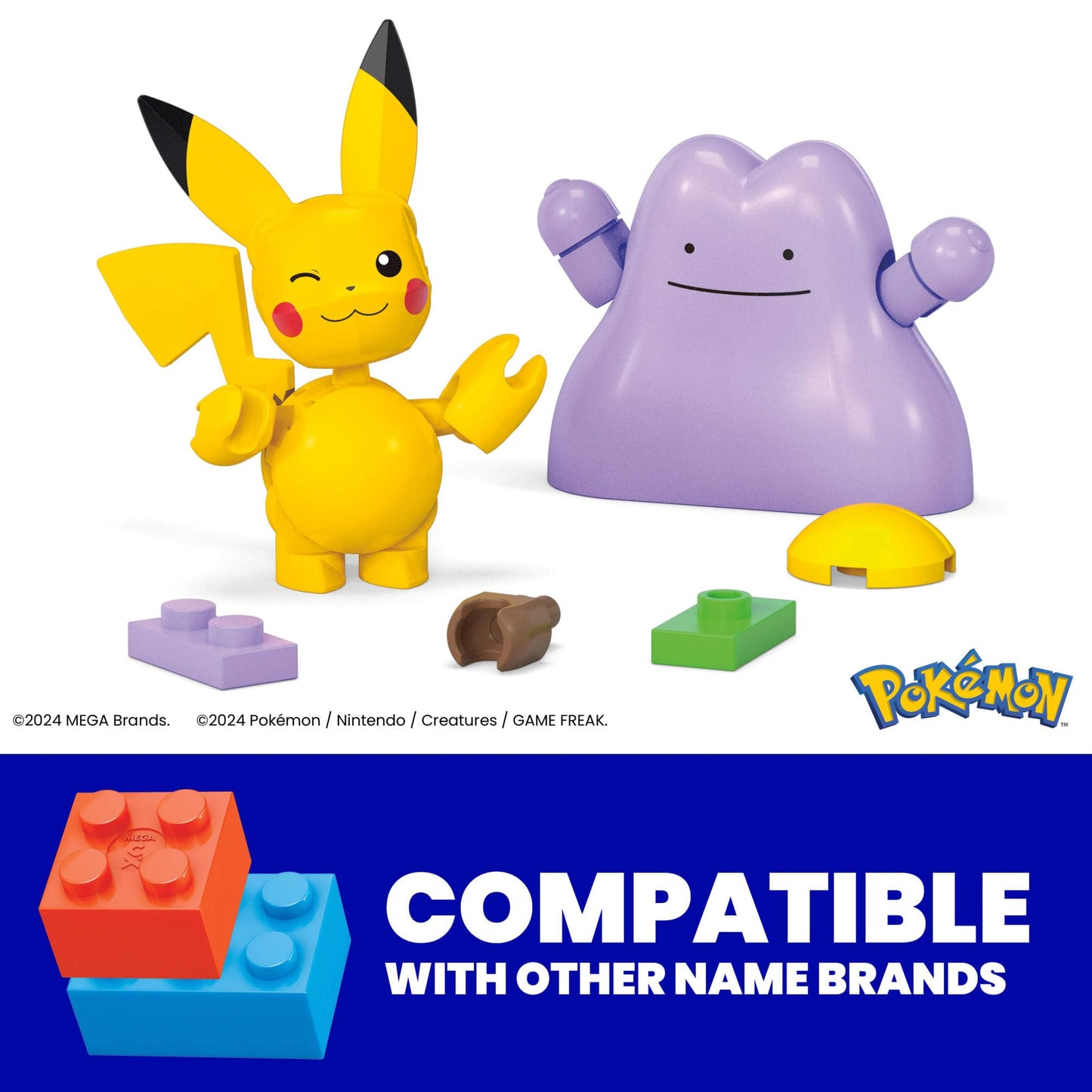 MEGA Pokémon Action Figure Building Toys Set, Poké Ball 2-Pack, Pikachu and Ditto with 42 Pieces, for Kids, JCT43
