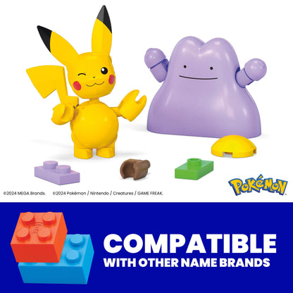 MEGA Pokémon Action Figure Building Toys Set, Poké Ball 2-Pack, Pikachu and Ditto with 42 Pieces, for Kids, JCT43