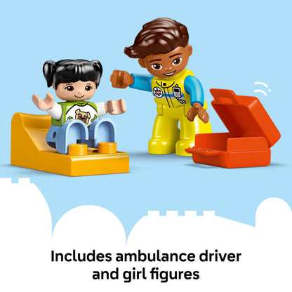 LEGO DUPLO Ambulance & Driver - Toddler Learning Toy for 2+ Year Old Boys & Girls - incl. a Car, Small House, 2 Figures & First Aid Bricks - 10447
