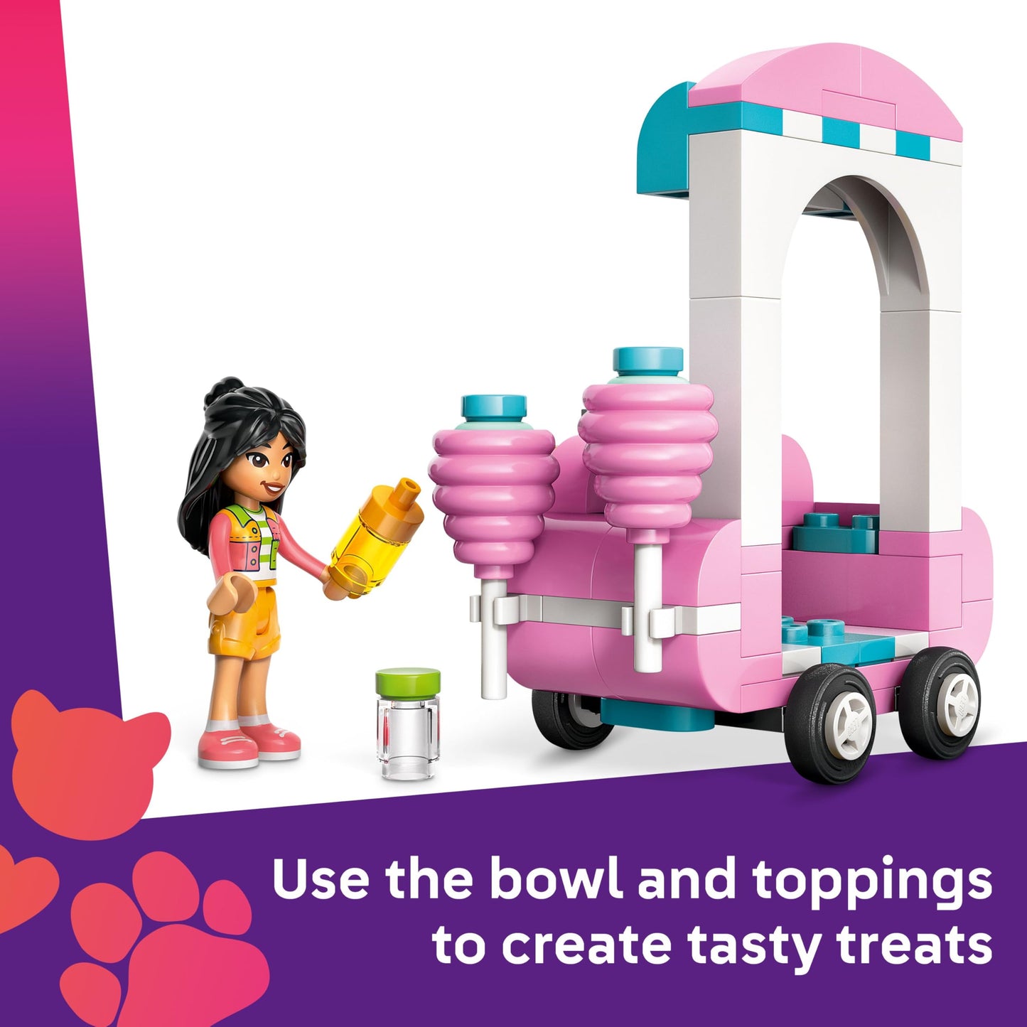 LEGO Friends Candyfloss Stand and Scooter Toy, Kids’ Creative Building Set with 2 Character Mini Dolls, Wheelable Food Cart and Accessories, Gift for 6 Plus Year Old Girls 42643