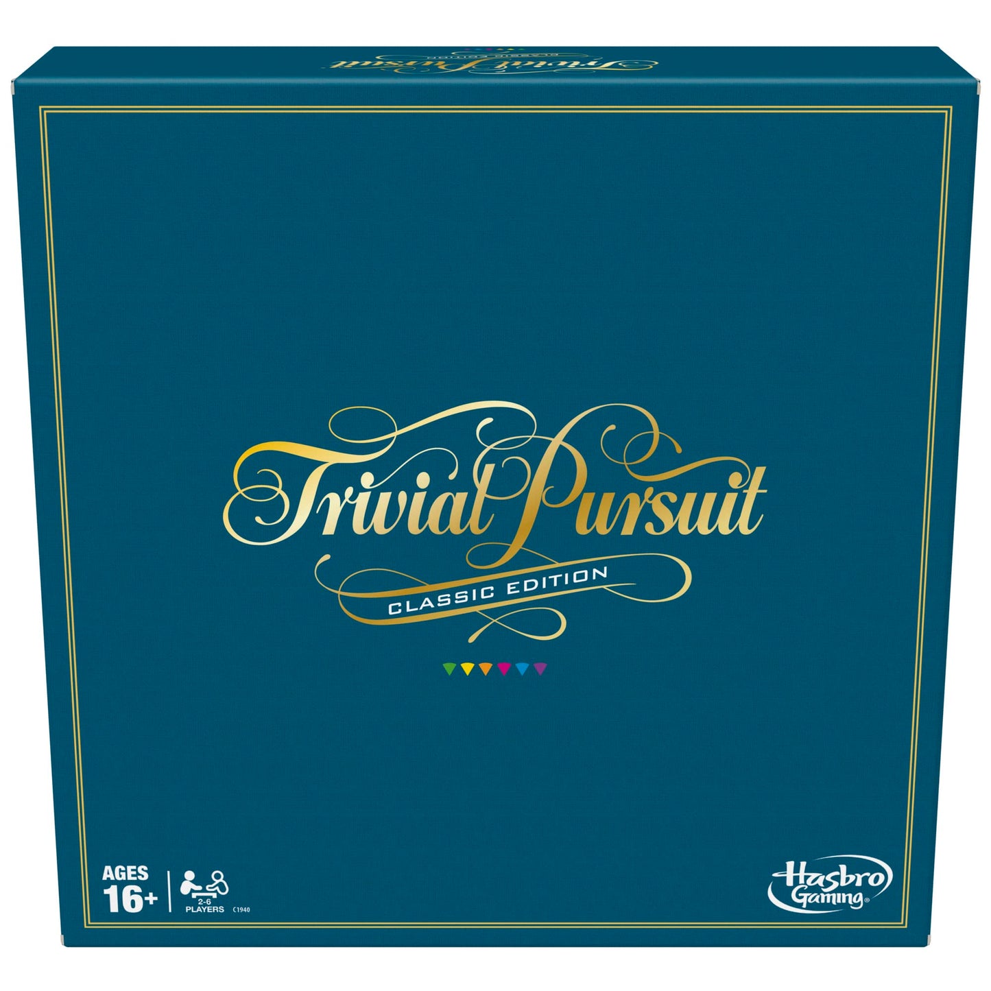 Trivial Pursuit Classic Edition board game box by Hasbro, front packaging view