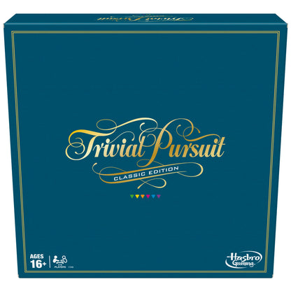Trivial Pursuit Classic Edition board game box by Hasbro, front packaging view