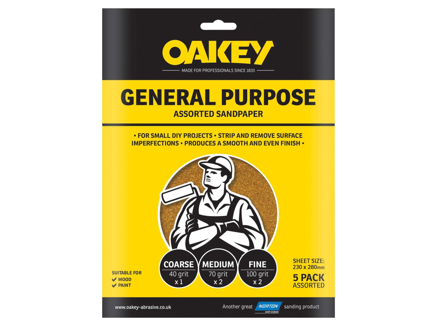Oakey General Purpose Fine Sandpaper - Pack of 5
