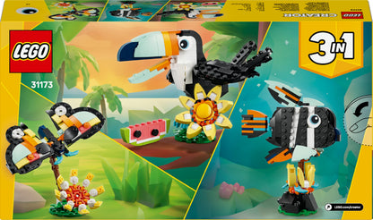 LEGO Creator 3in1 Wild Animals: Tropical Toucan with a Flower - Toy Animal Transforms into a Butterfly Figure or a Tropical Fish - Creative Gift for 7+ Year Old Girls & Boys - 31173