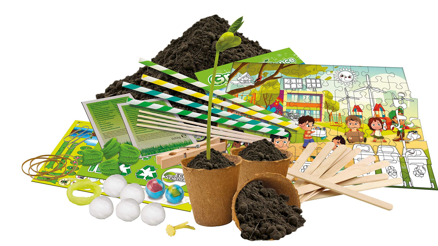 Science 4 You Green Science Kit for Kids Ages 6+ w/ 15+ Science Experiments: Cress Seeds for Kids to Grow, 60pcs Puzzle, Garden Windmill, Rocket Launcher, Eco Friendly Gift and Toy for Boys and Girls