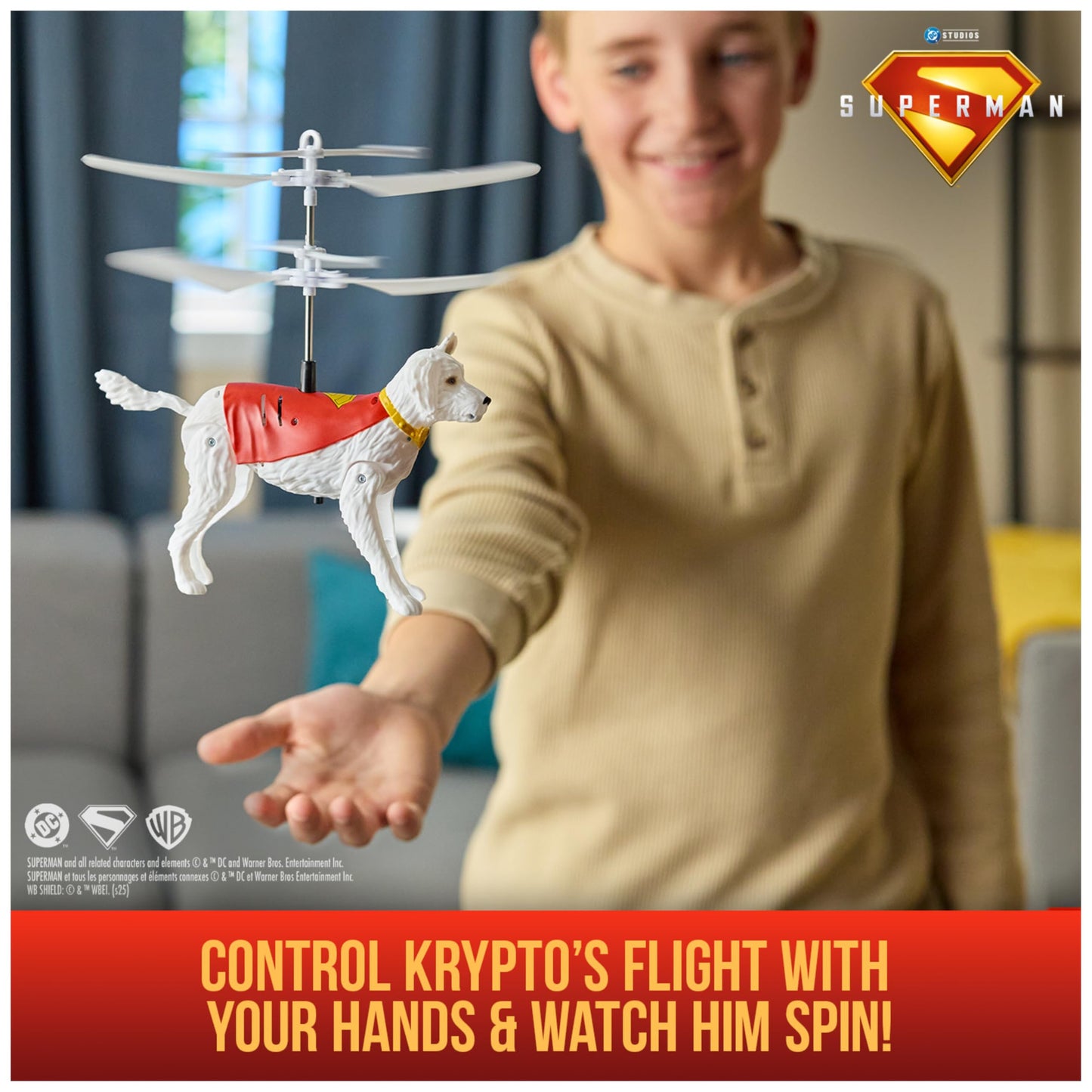 DC Comics, SUPERMAN Up in the Sky! Flying Krypto, RC Toys and Remote Control Toys for Kids, 19-cm Hovering Superdog, For Ages 4 and Up
