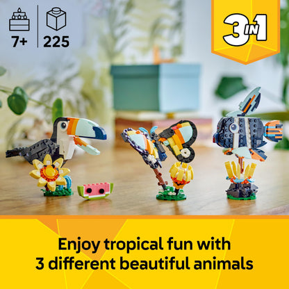LEGO Creator 3in1 Wild Animals: Tropical Toucan with a Flower - Toy Animal Transforms into a Butterfly Figure or a Tropical Fish - Creative Gift for 7+ Year Old Girls & Boys - 31173