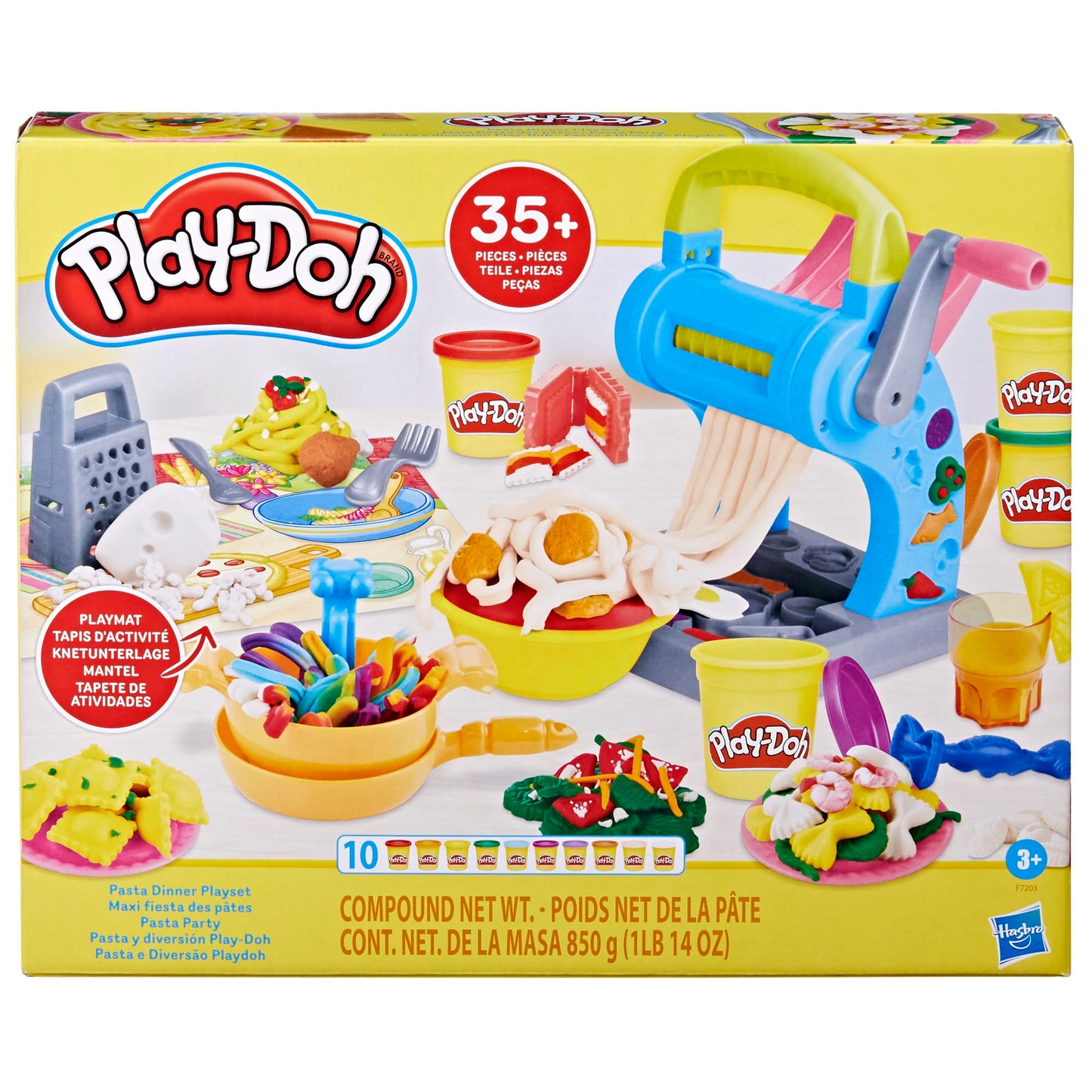 Play-Doh Pasta Dinner Playset, Kitchen Toy with 35+ Accessories, Ages 3+, Includes Pasta Maker, Play Mat & 10 Colors of Play-Doh