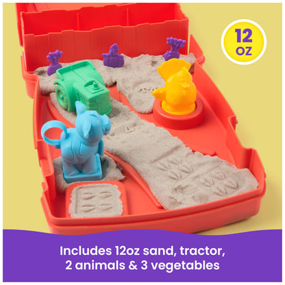 Kinetic Sand, Sandy Farm Set with 340g Play Sand, 6 Tools and Moulds, Reusable Barn Storage Case, Toddler Toys, Kids’ Toys for Girls and Boys Aged 3 and up
