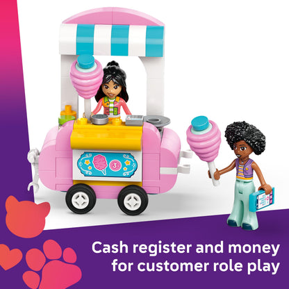 LEGO Friends Candyfloss Stand and Scooter Toy, Kids’ Creative Building Set with 2 Character Mini Dolls, Wheelable Food Cart and Accessories, Gift for 6 Plus Year Old Girls 42643