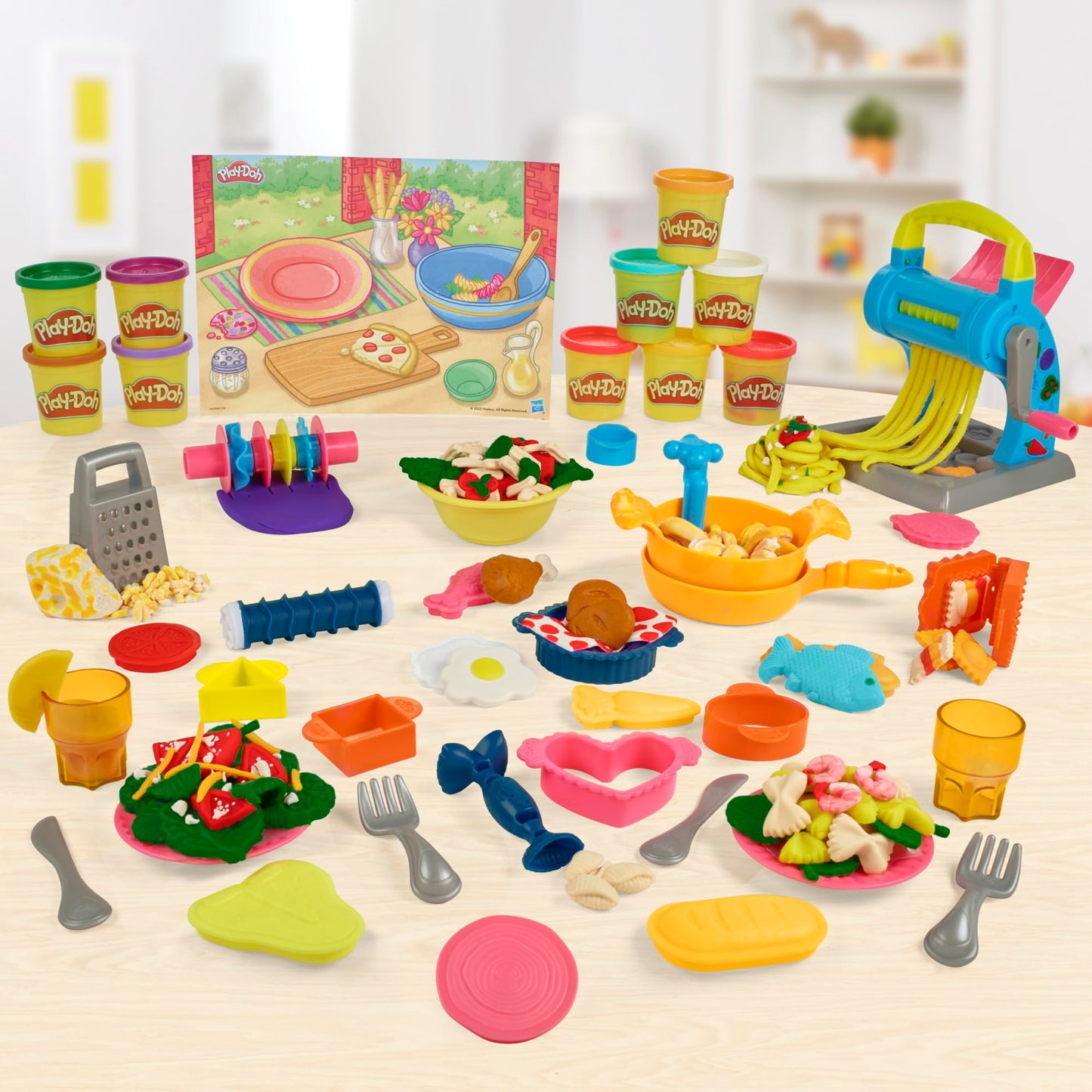 Play-Doh Pasta Dinner Playset, Kitchen Toy with 35+ Accessories, Ages 3+, Includes Pasta Maker, Play Mat & 10 Colors of Play-Doh