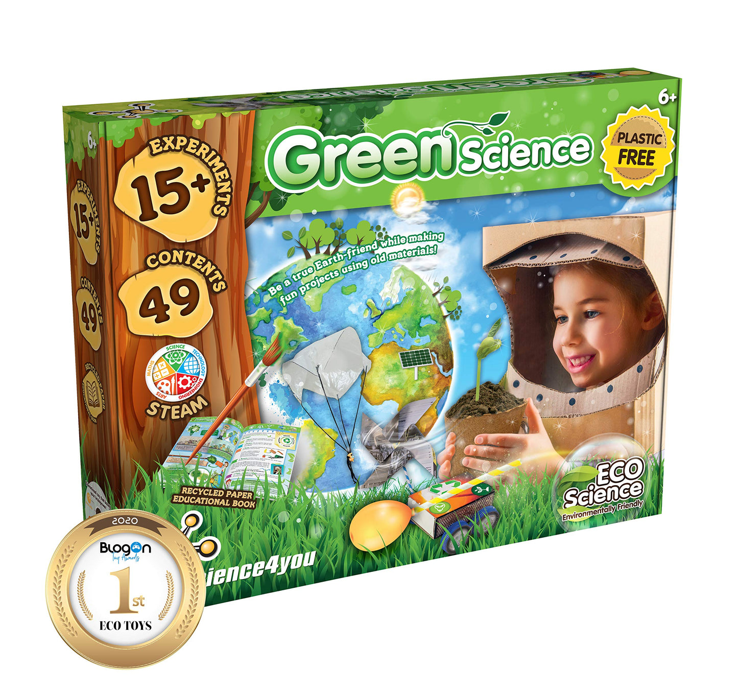 Science 4 You Green Science Kit for Kids Ages 6+ w/ 15+ Science Experiments: Cress Seeds for Kids to Grow, 60pcs Puzzle, Garden Windmill, Rocket Launcher, Eco Friendly Gift and Toy for Boys and Girls