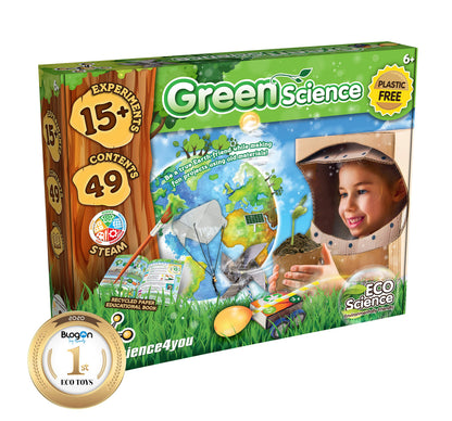 Science 4 You Green Science Kit for Kids Ages 6+ w/ 15+ Science Experiments: Cress Seeds for Kids to Grow, 60pcs Puzzle, Garden Windmill, Rocket Launcher, Eco Friendly Gift and Toy for Boys and Girls