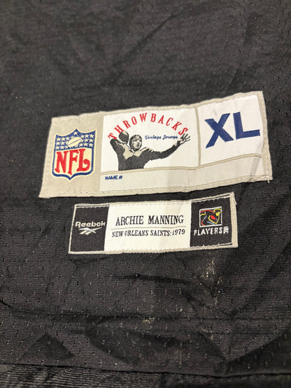 New Orleans Saints Archie Manning #8 Reebok Throwback Black Gold Jersey Sz XL 1979