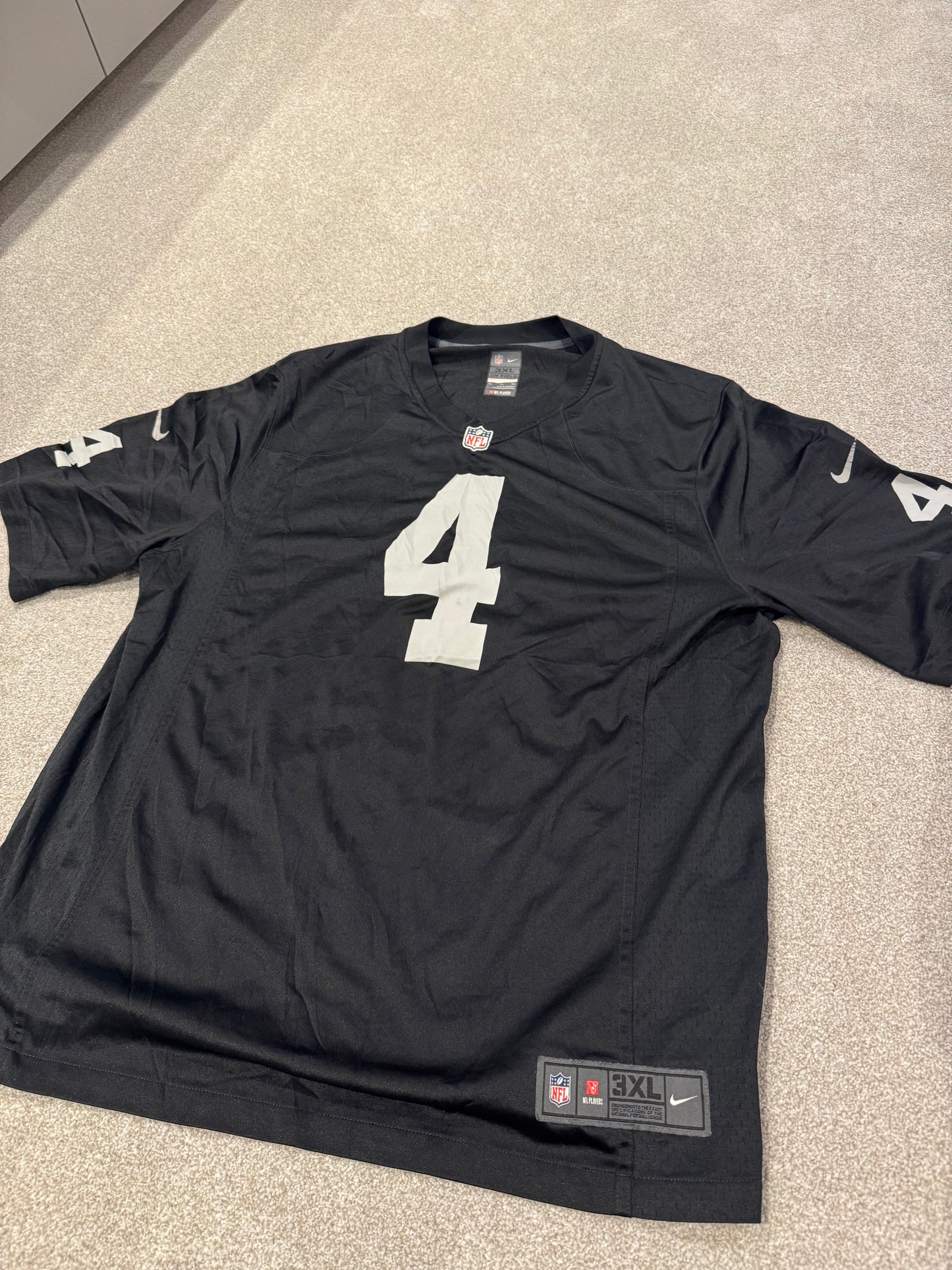 NFL Las Vegas Raiders Derek Carr #4 Nike Black Game Player Jersey Men's Size 3XL