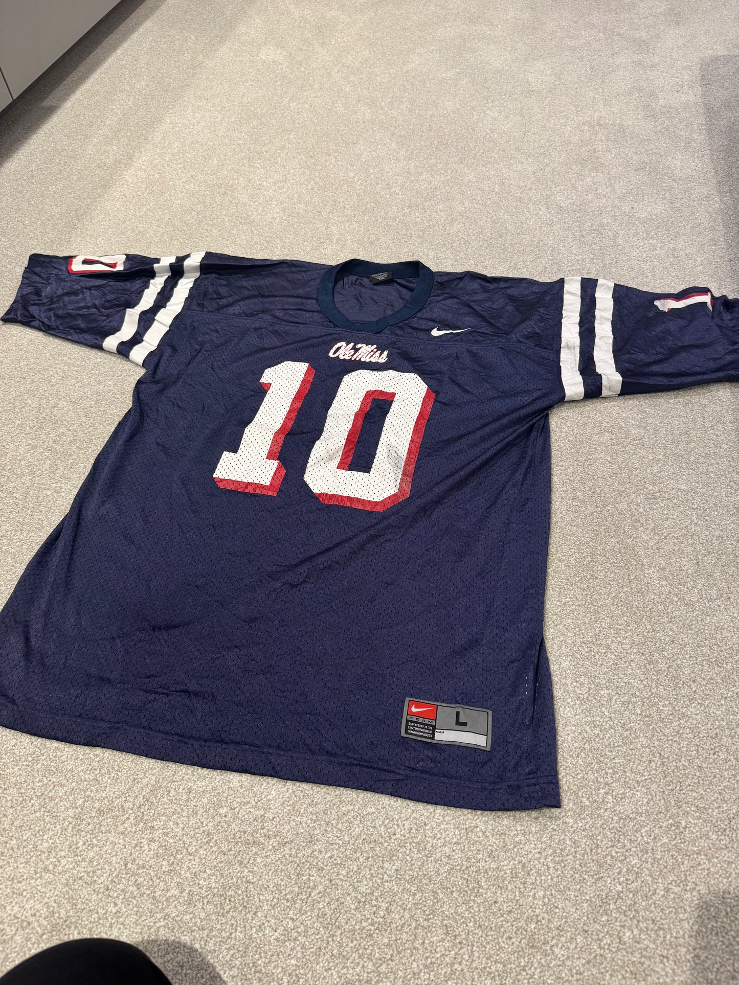 Vtg Nike Eli Manning #10 Ole Miss Rebels Team Football Jersey Mens Large