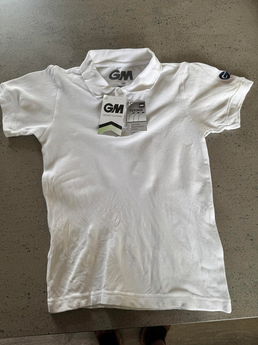 GM Gunn & Moore Cricket Polo T-Shirt White Small Boys 22/24inch