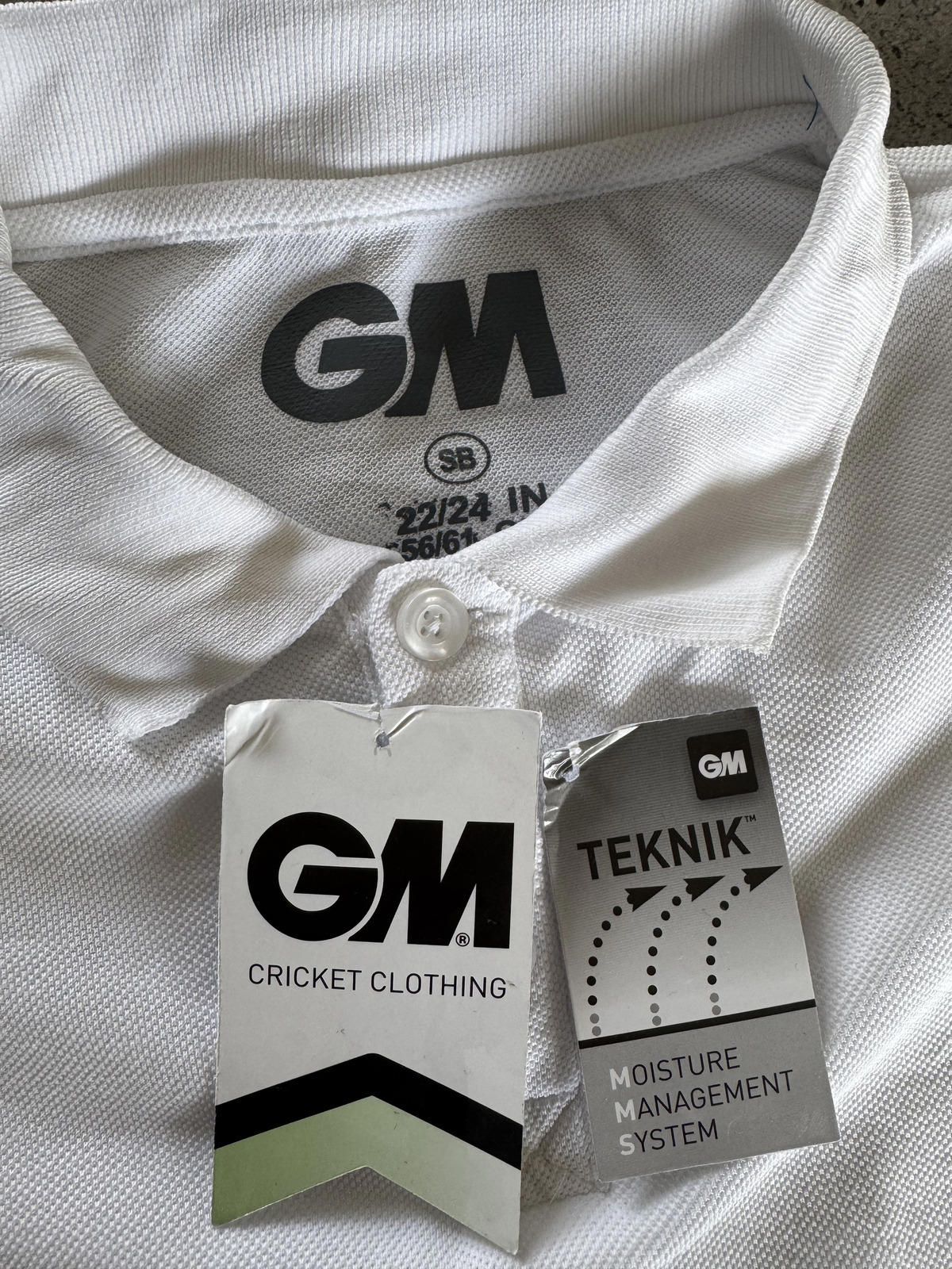 GM Gunn & Moore Cricket Polo T-Shirt White Small Boys 22/24inch