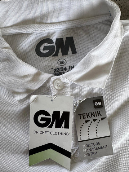 GM Gunn & Moore Cricket Polo T-Shirt White Small Boys 22/24inch