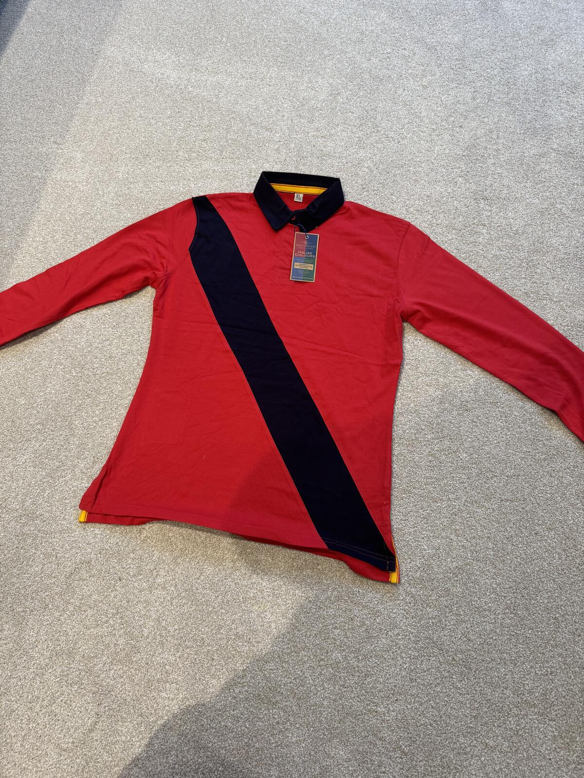 Front Row Ladies Diagonal Stripe House Rugby Top Red/Navy XL