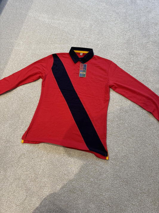Front Row Ladies Diagonal Stripe House Rugby Top Red/Navy XL