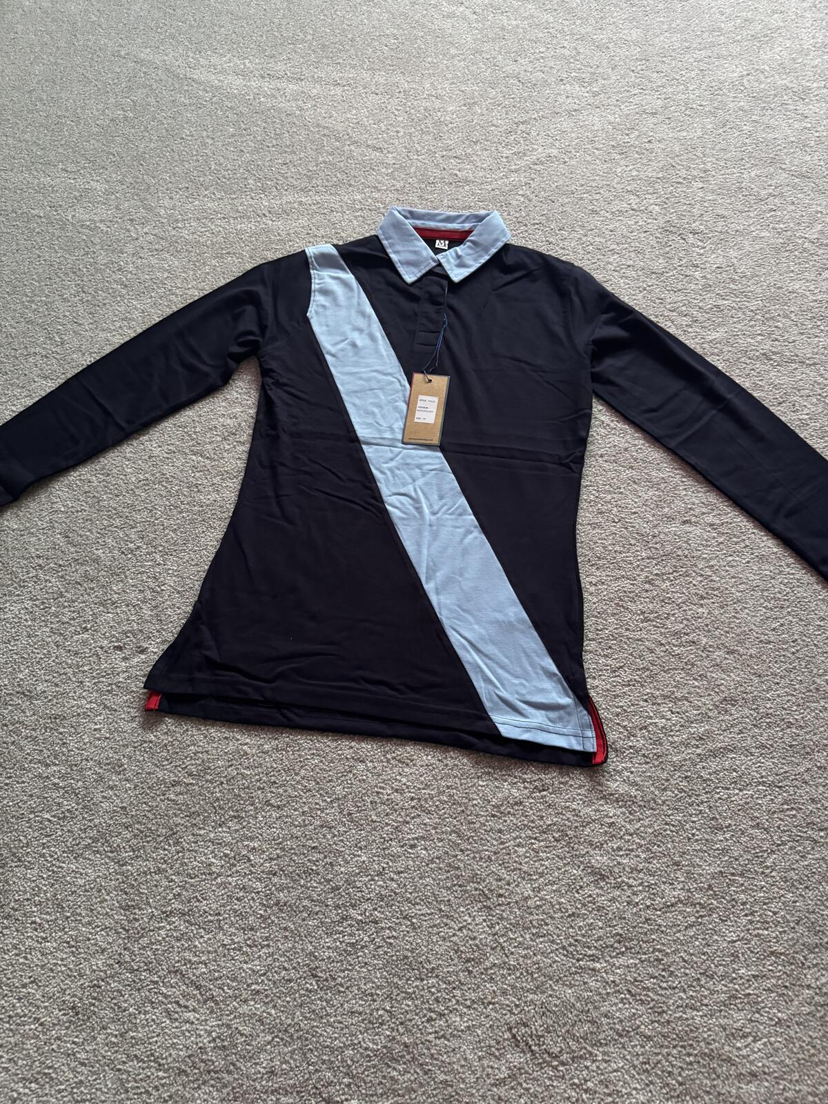 Front Row Ladies Diagonal Stripe House Rugby Top Navy/Sky Medium