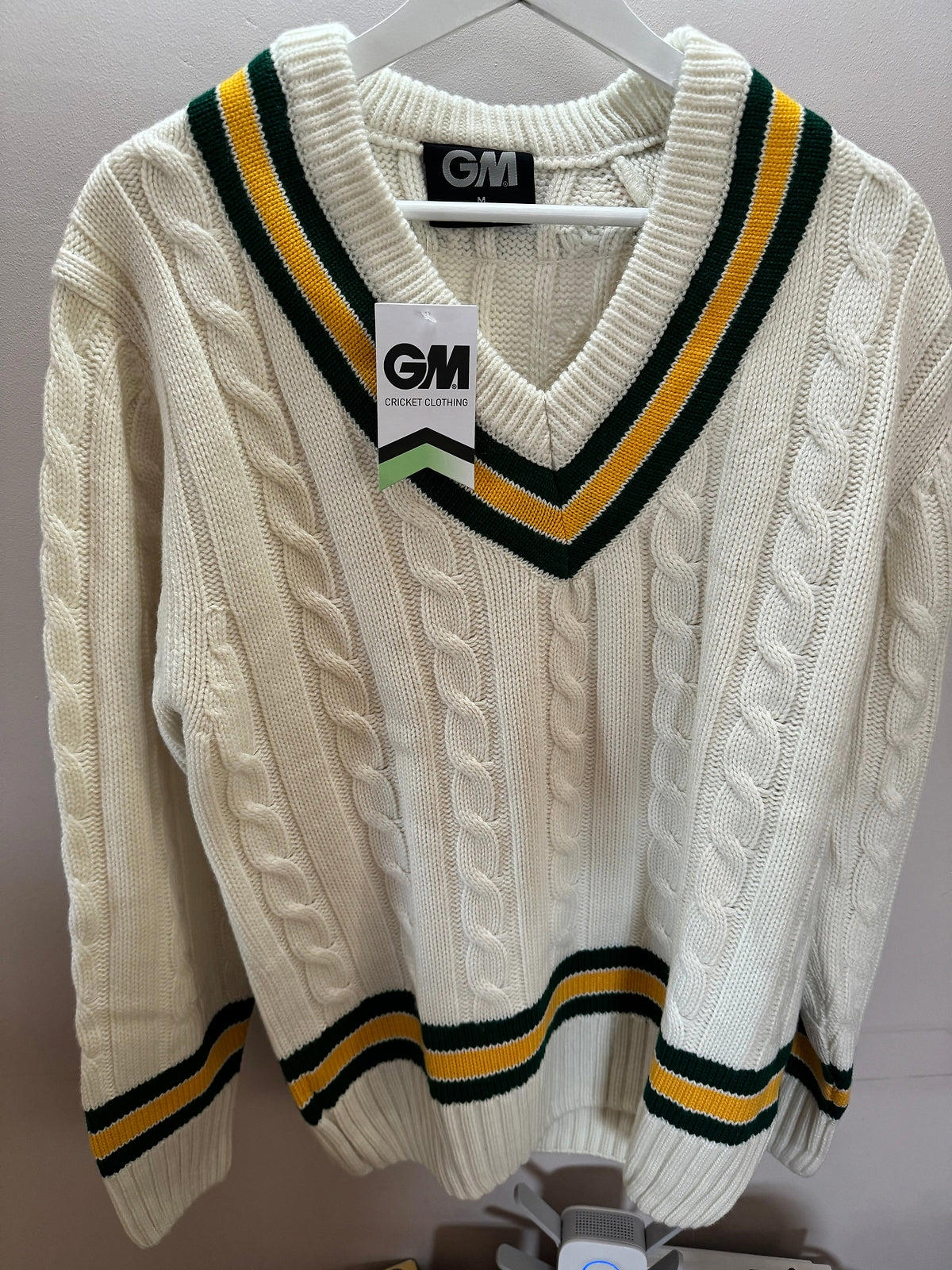 GM Gunn Moore Cricket Sweater Green/Yellow Junior Small