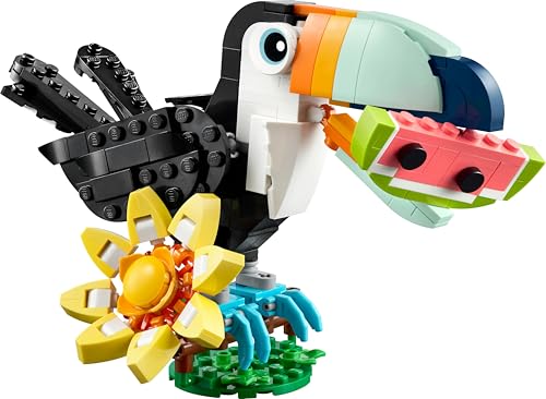 LEGO Creator 3in1 Wild Animals: Tropical Toucan with a Flower - Toy Animal Transforms into a Butterfly Figure or a Tropical Fish - Creative Gift for 7+ Year Old Girls & Boys - 31173 - Zaja Sales Ltd