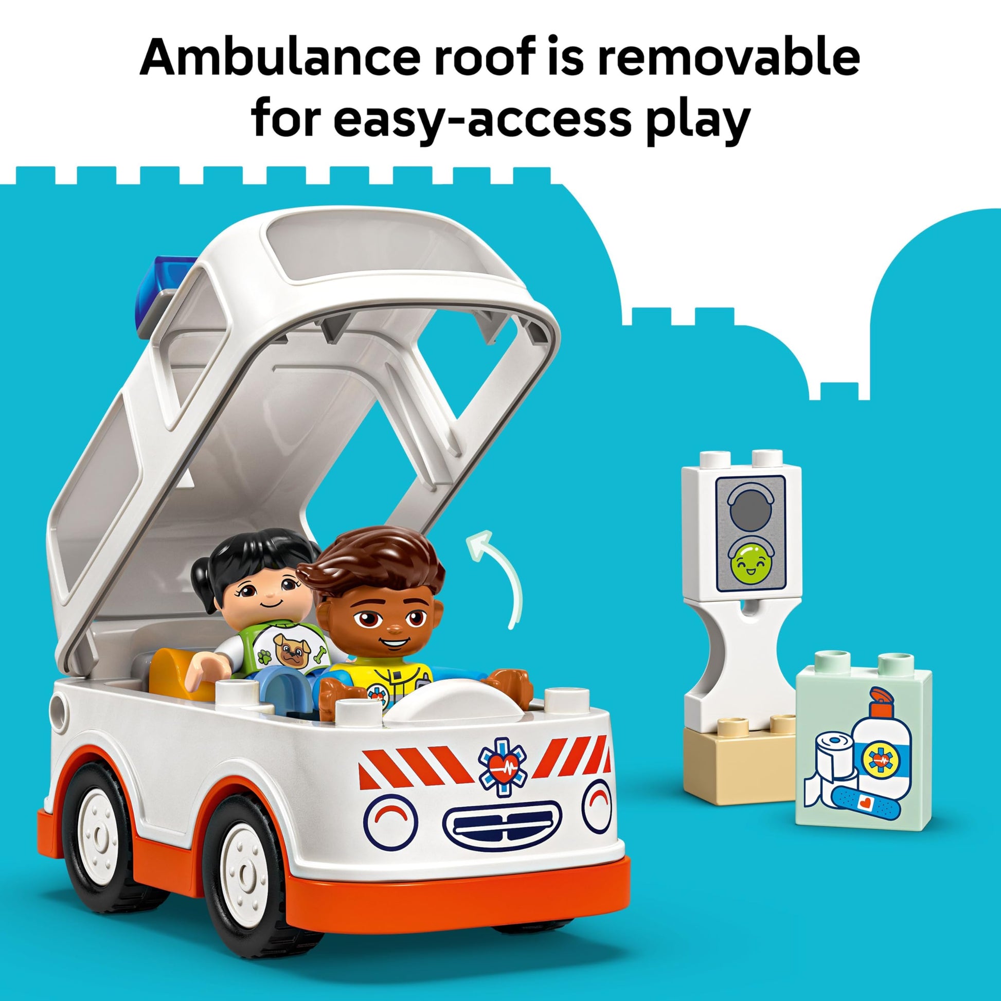 LEGO DUPLO Ambulance & Driver - Toddler Learning Toy for 2+ Year Old Boys & Girls - incl. a Car, Small House, 2 Figures & First Aid Bricks - 10447 - Zaja Sales Ltd