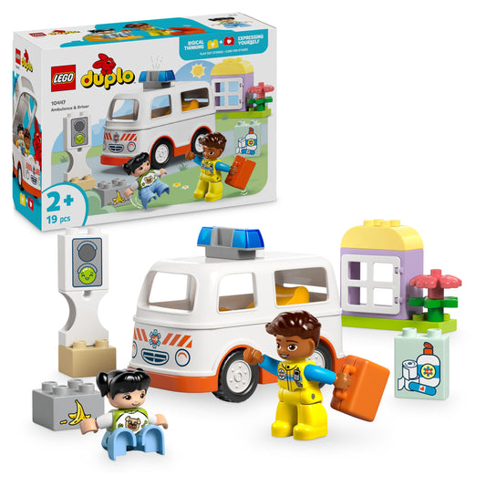 LEGO DUPLO Ambulance & Driver - Toddler Learning Toy for 2+ Year Old Boys & Girls - incl. a Car, Small House, 2 Figures & First Aid Bricks - 10447 - Zaja Sales Ltd
