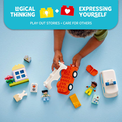 LEGO DUPLO Ambulance & Driver - Toddler Learning Toy for 2+ Year Old Boys & Girls - incl. a Car, Small House, 2 Figures & First Aid Bricks - 10447 - Zaja Sales Ltd