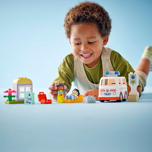LEGO DUPLO Ambulance & Driver - Toddler Learning Toy for 2+ Year Old Boys & Girls - incl. a Car, Small House, 2 Figures & First Aid Bricks - 10447 - Zaja Sales Ltd