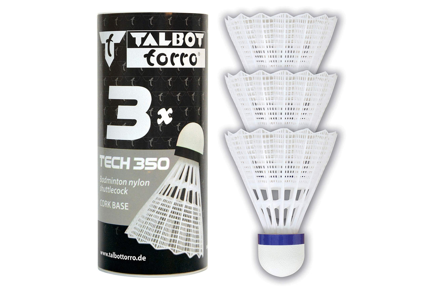 Talbot - Torro Badminton Shuttlecocks Tech 350, 3 Pack, Nylon, White - Zaja Sales Ltd